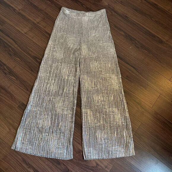 Anthropologie metallic wide leg pants eleveness medium - Picture 2 of 10